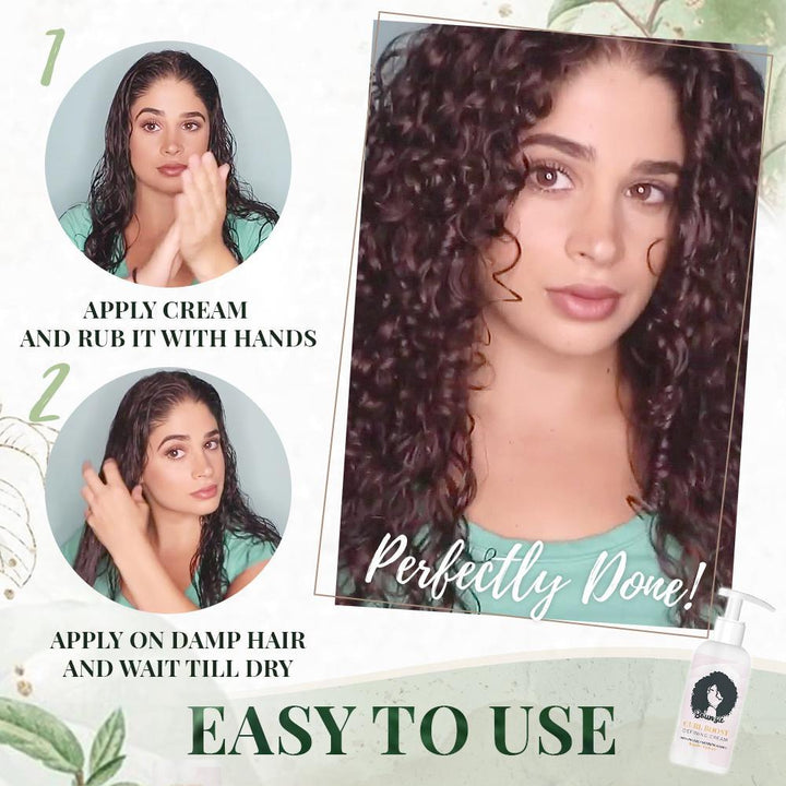 Frizz-freie, geschmeidige Locken mit sofortigem Volumen & Definition dank der Haarpflege Styling Creme.