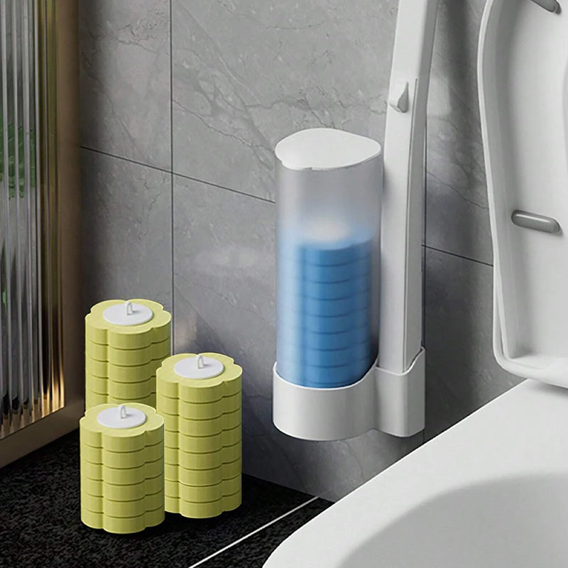 Putzzubehör für Badezimmer: Einweg Toilettenbürste, Schwammköpfe mit Duft für hygienische Sauberkeit.