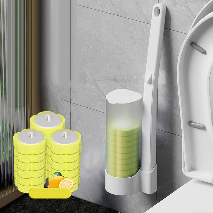 Toilettenbürste mit Einweg-Schwammköpfen, duftend und hygienisch für die Badezimmer-Reinigung.