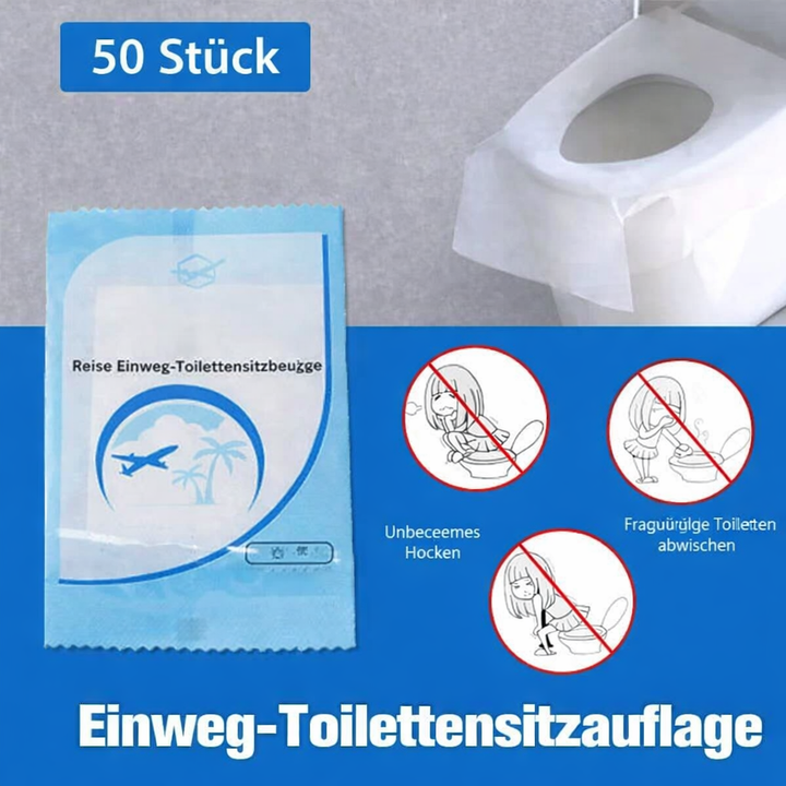 Einweg Toilettensitzbezüge für hygienischen Schutz unterwegs; ideal für Reisen, Camping & öffentliche WCs.