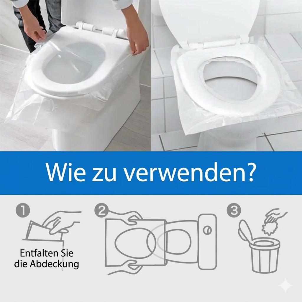Effektiver Hygieneschutz mit Einweg-WC-Sitzbezügen; unverzichtbar für Sauberkeit auf Reisen & beim Camping.