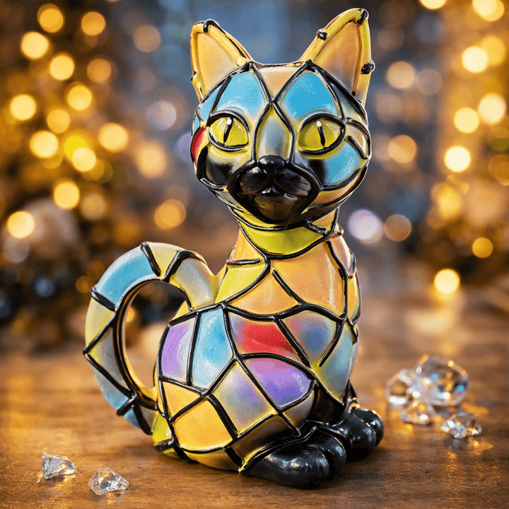 Wunderschöne Tiffany-Stil Katzenlampe für einzigartiges, warmes Ambientelicht; ideal als stilvolle Wohndekoration.