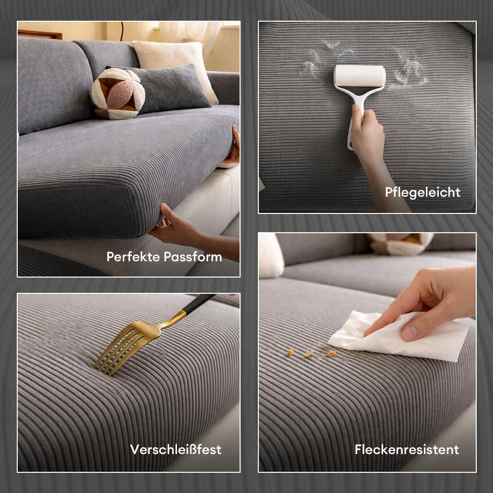 Dehnbarer Jacquard-Sofabezug aus Cord mit Streifen, perfekte Passform; kratzfest für Familien.