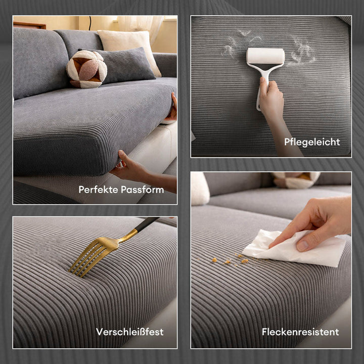 Dehnbarer Jacquard-Sofabezug aus Cord mit Streifen, perfekte Passform; kratzfest für Familien.