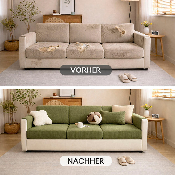 Kratzfester, elastischer Cord-Sofabezug mit Streifen, ideal für Haustiere; langlebiger Schutz.
