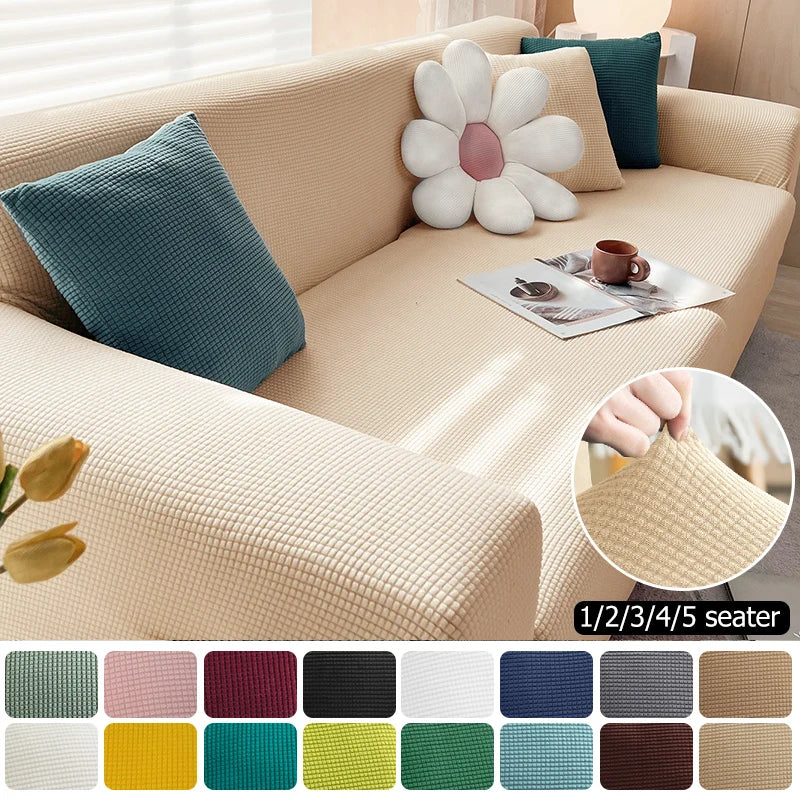 Beiger Stretch Jacquard Sofahusse, perfekt als Möbelschutz für 2-Sitzer und Dekoration.