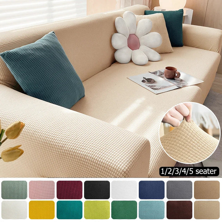 Beiger Stretch Jacquard Sofahusse, perfekt als Möbelschutz für 2-Sitzer und Dekoration.