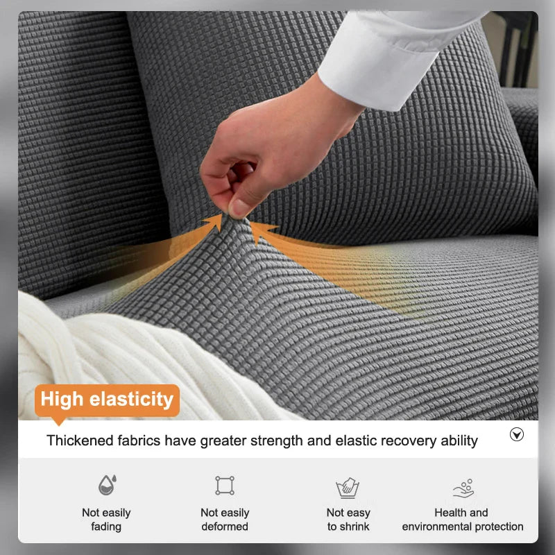 Blauer elastischer Sofaüberzug, Jacquard-Design, passt perfekt auf ein 5-Sitzer Sofa.