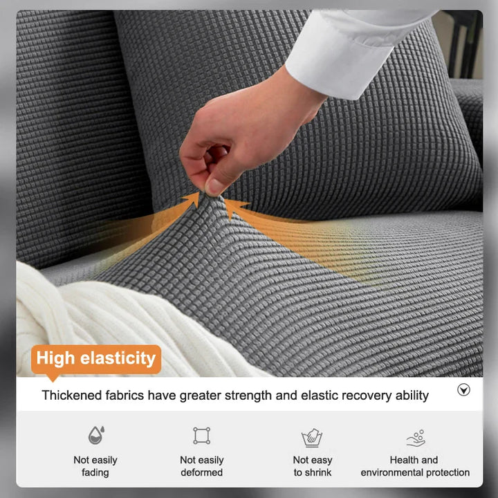 Blauer elastischer Sofaüberzug, Jacquard-Design, passt perfekt auf ein 5-Sitzer Sofa.