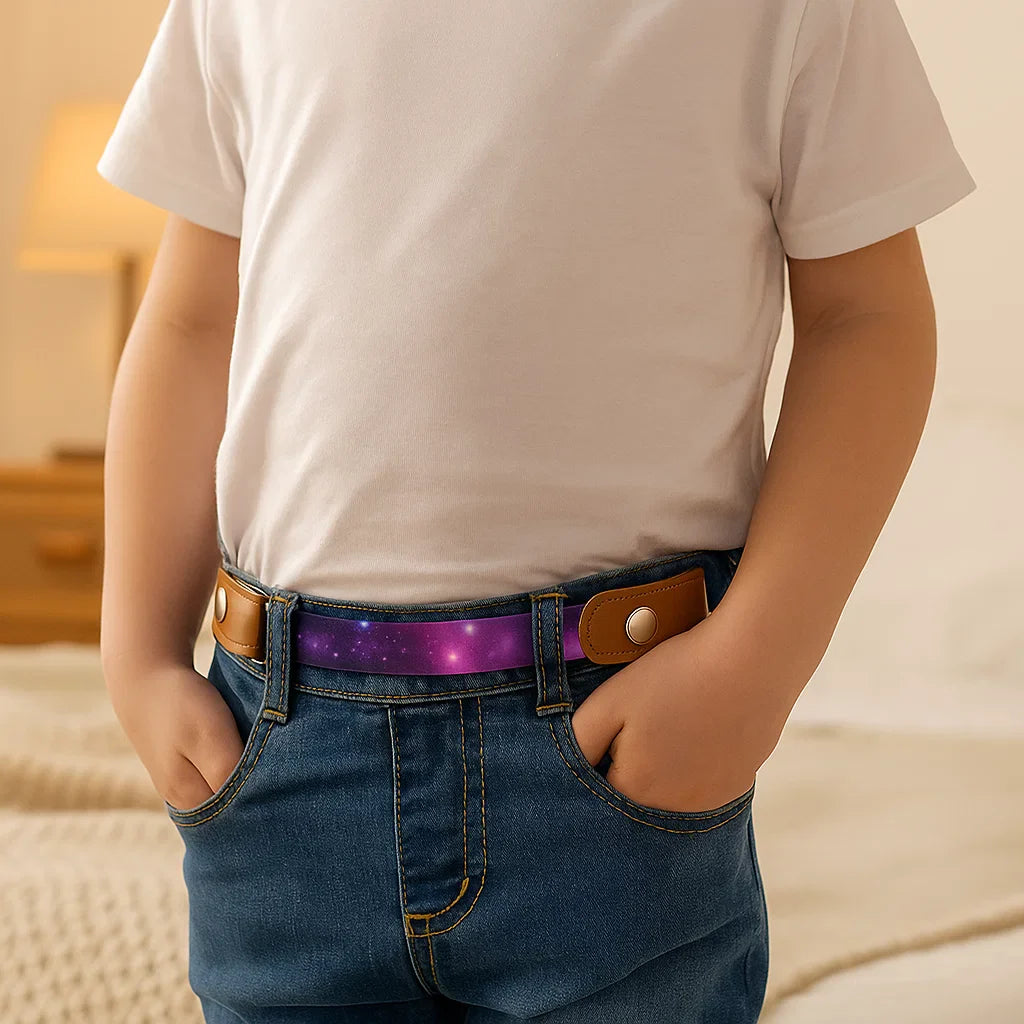 Praktischer elastischer Gürtel für Kinder, mit kindersicherem Verschluss, einfach zu bedienen.