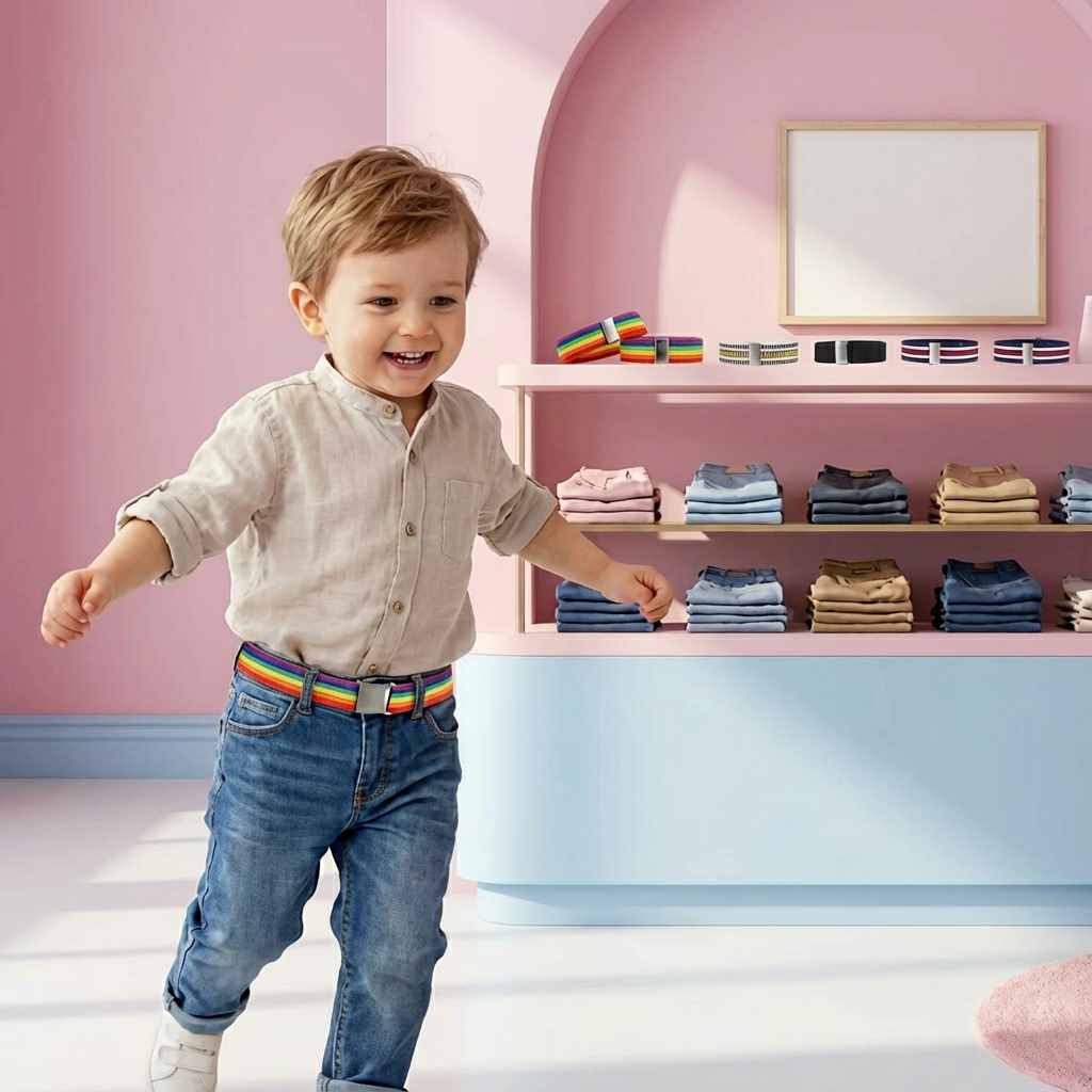 Bequemer Kindergürtel, elastisch und verstellbar, bietet sicheren Halt und Bewegungsfreiheit im Alltag.