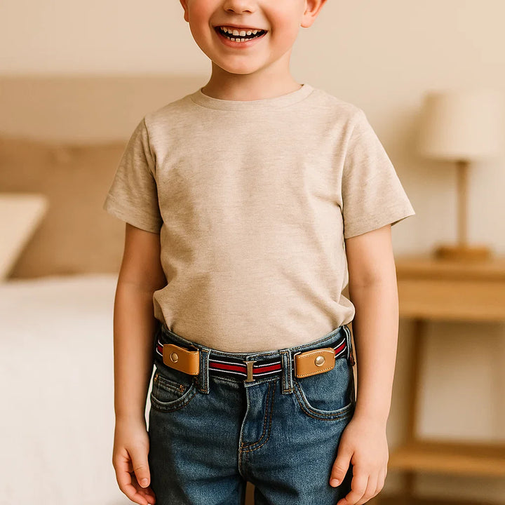 Einfarbiger elastischer Kindergürtel in Gelb, ein fröhliches Accessoire für jede Kinderhose.