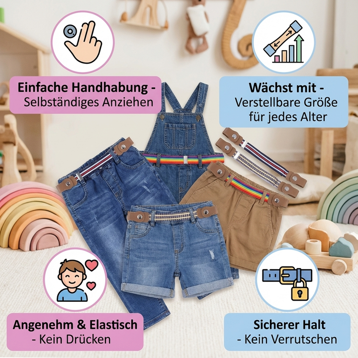 Unisex Kindergürtel, elastisch mit einfacher Schnalle, perfekt für Jeans & Hosen, Einheitsgröße.