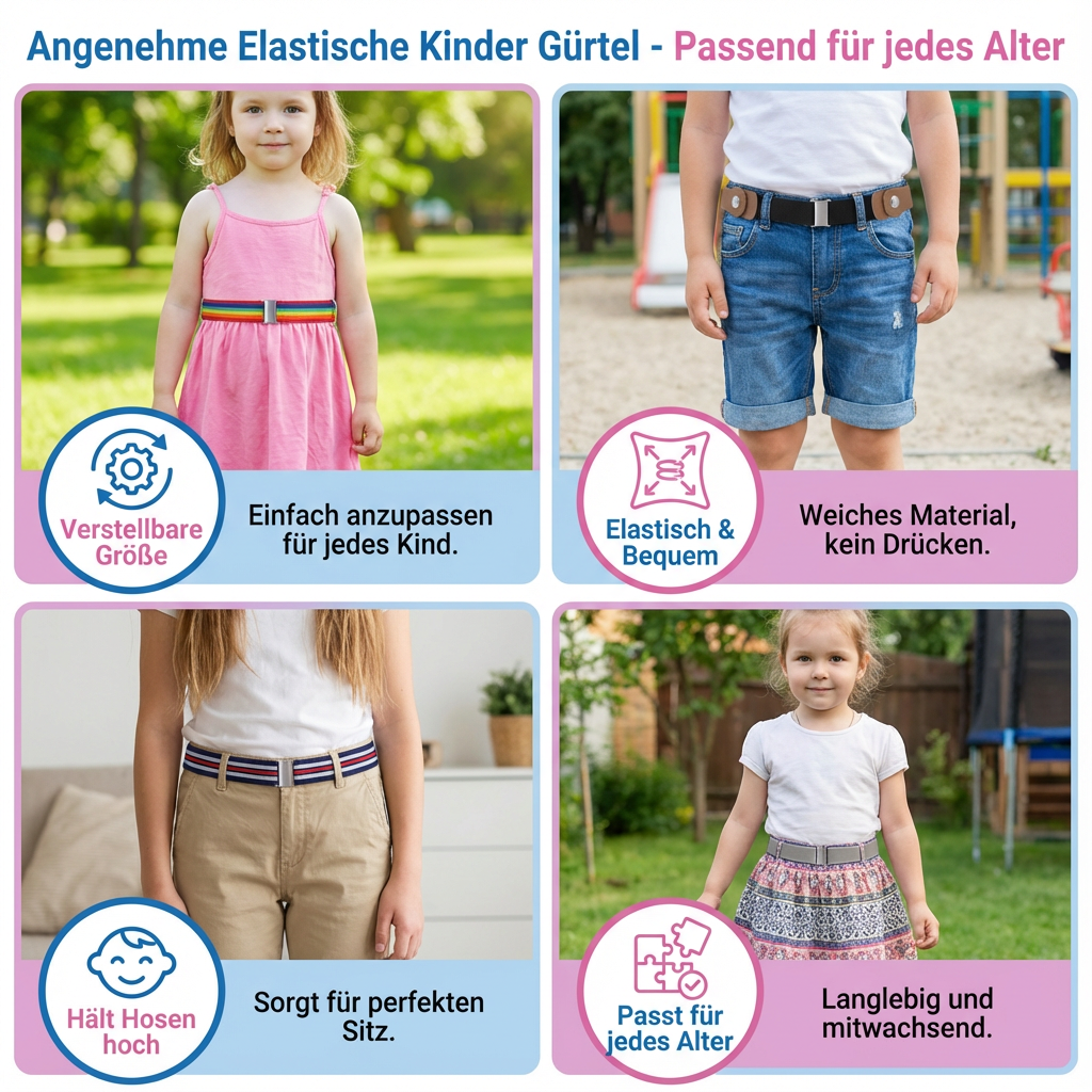 Kindermode Accessoire: Elastischer Gürtel in Rot mit praktischem Verschluss, für jeden Tag geeignet.