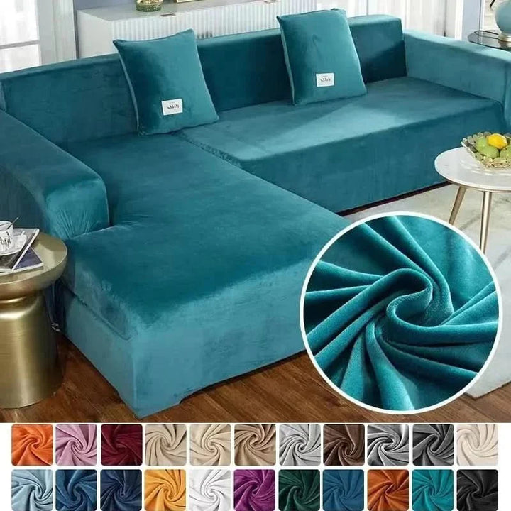 Moderner Sofabezug aus elastischem Samt, ideal für Zweisitzer, in elegantem Grau.