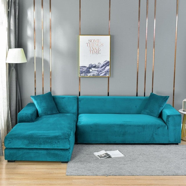 Beiger Stretchbezug für 1-Sitzer Sofa. Einfacher Staubschutz und neuer Look.
