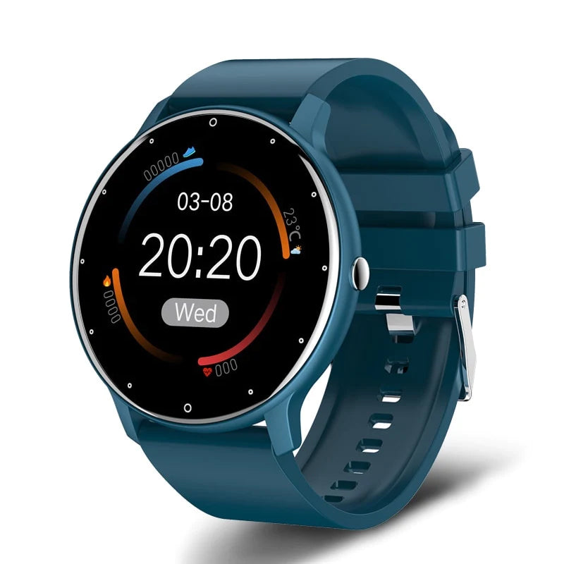 Edle 360° FITSmartwatch von der Seite. Robuste Sportuhr mit modernem Design für jede Aktivität.