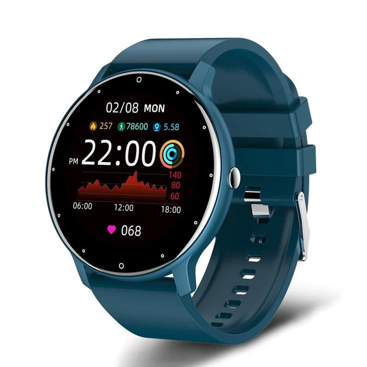 Smartwatch mit Schrittzähler-Anzeige. Motivation für mehr Bewegung im Alltag und Fitness-Ziele.