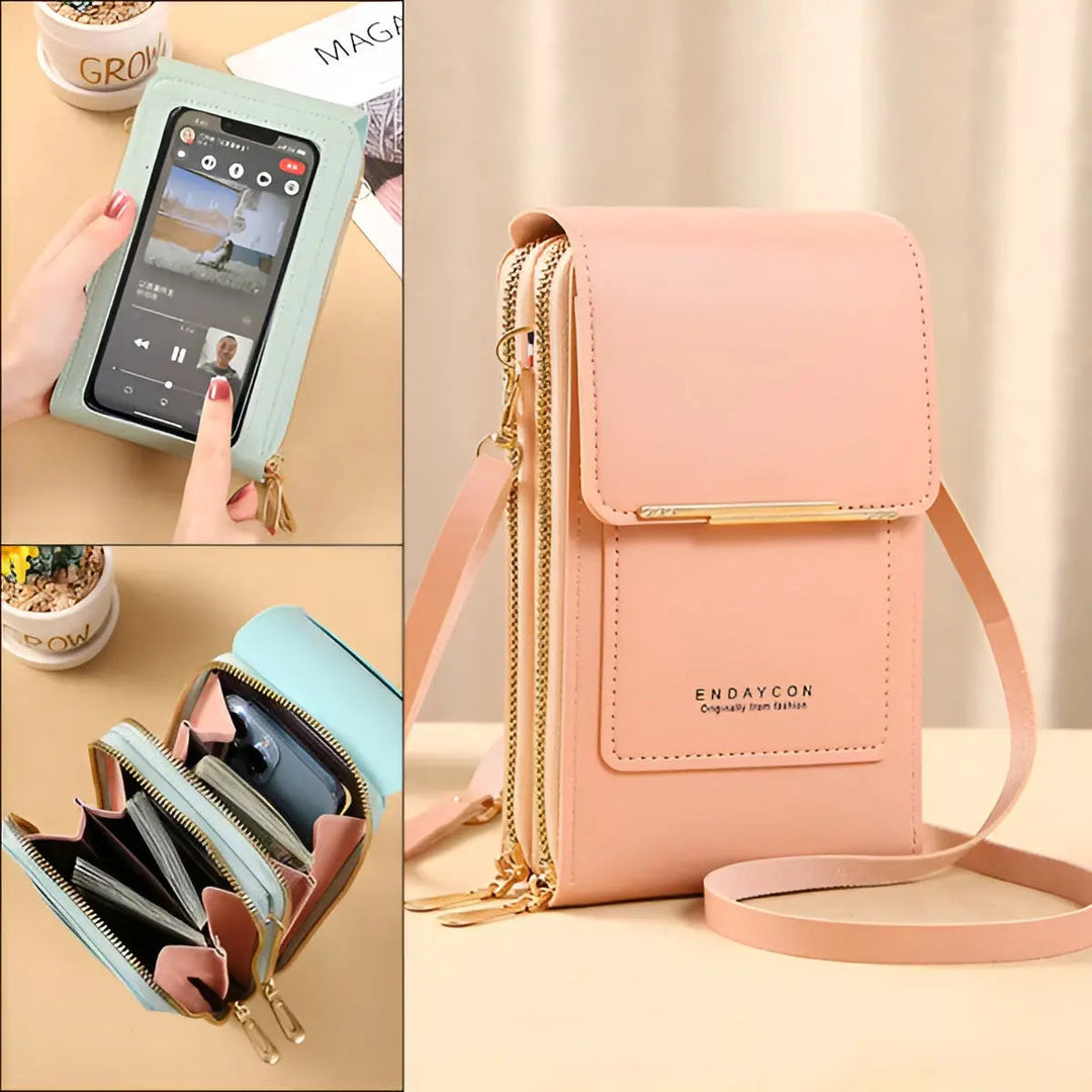Frontansicht der sicheren Damen Leder-Handtasche mit Anti-Diebstahl-Design für den modernen Alltag.
