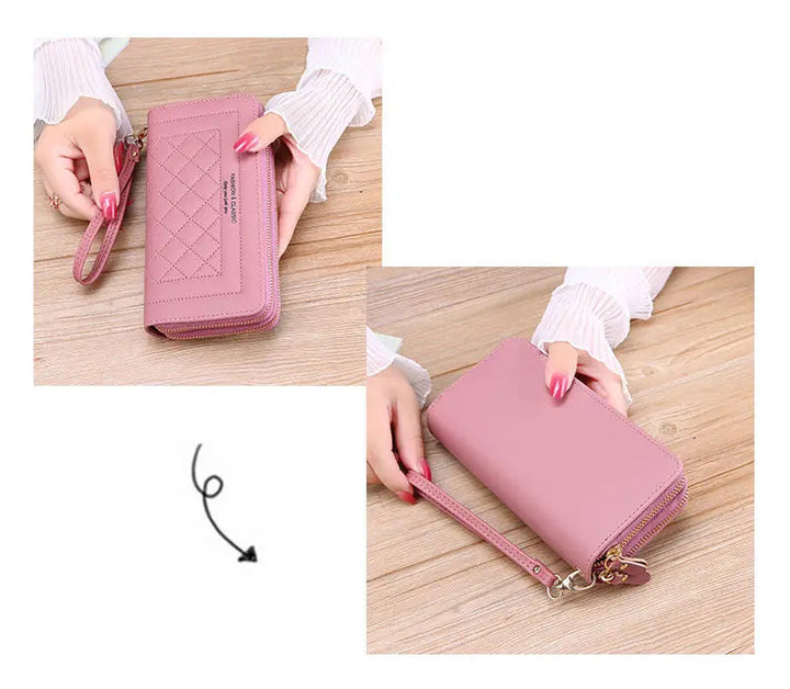 Damen Clutch in modernem Schwarz-Weiß-Design, mit Doppelreißverschluss. Elegantes Portemonnaie und Handtaschen-Accessoire.