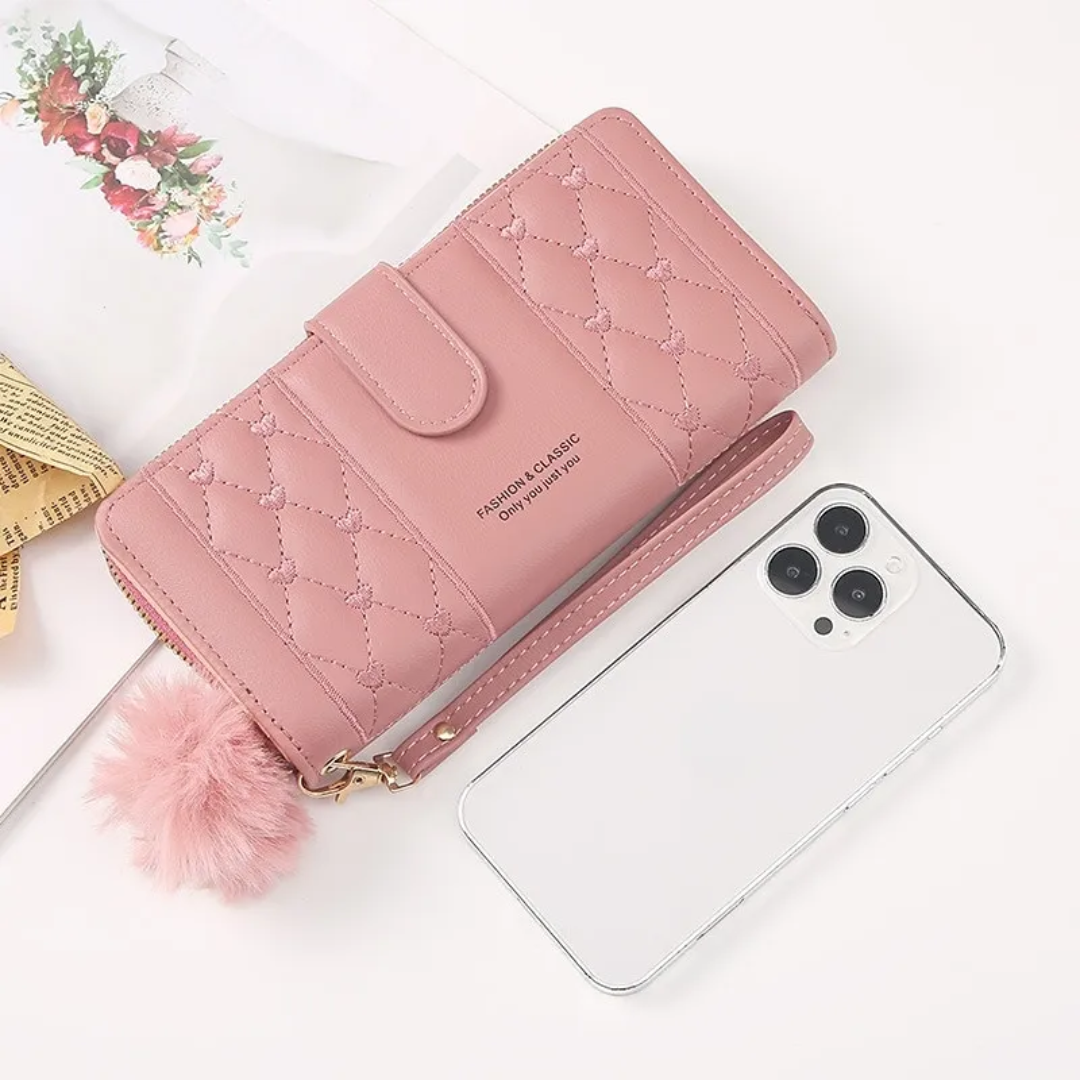 Elegante Damen Geldbörse, bestickt, mit Handschlaufe, perfekt für Organisation.