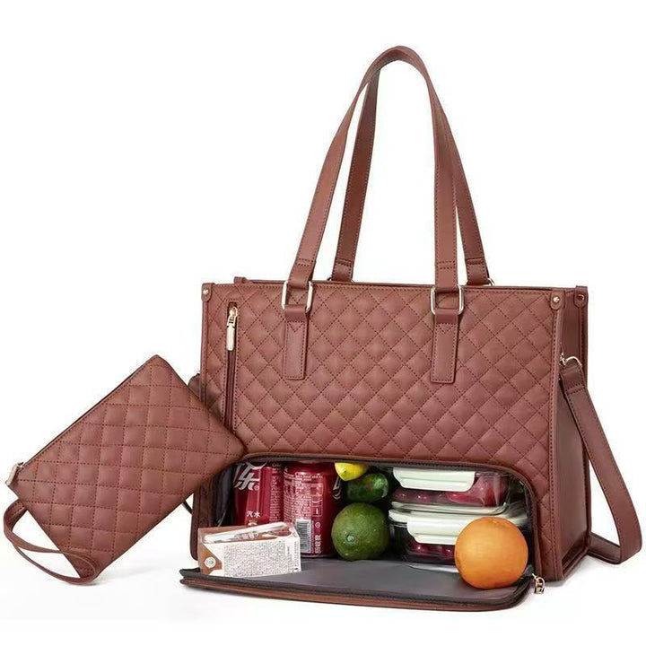 Stilvolle PU-Leder Handtasche für Damen, mit praktischem isoliertem Kühlfach für Lunch.