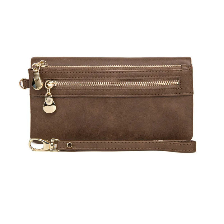 Schwarze elegante Damen Geldbörse im Clutch-Design mit Reißverschluss, vielseitiges Mode-Accessoire für jede Frau.