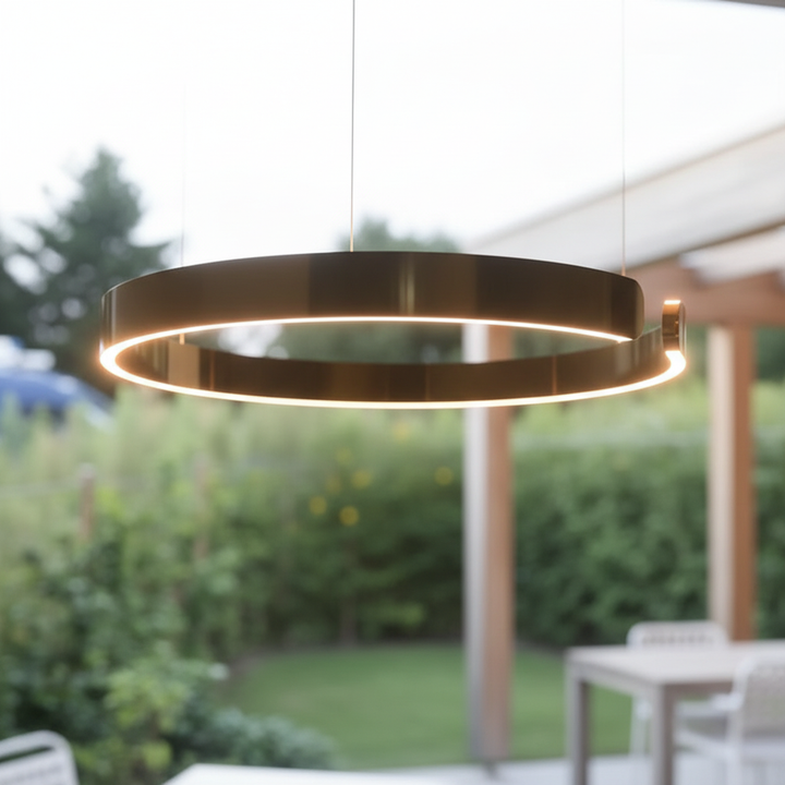 Elegante dimmbare SkyRing LED-Hängeleuchte aus Aluminium, warmweiß, für modernes Wohnzimmer & Esszimmer.