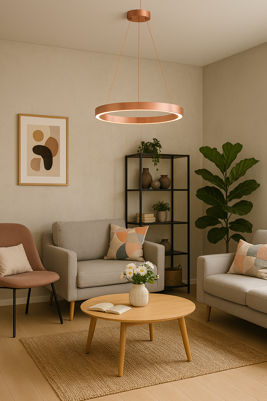 Elegante dimmbare SkyRing LED-Hängeleuchte aus Aluminium mit warmweißem Licht für moderne Räume.