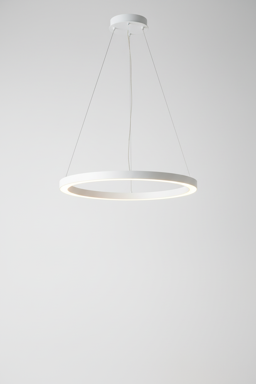 Minimalistische SkyRing LED-Pendelleuchte dimmbar, Aluminium, warmweiß, ideal für Ess- & Wohnbereich.