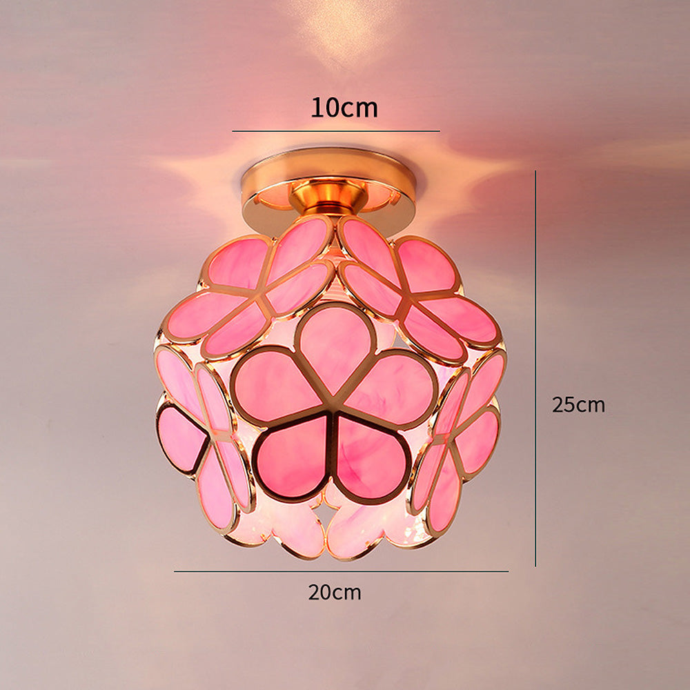 Moderne Design Deckenleuchte aus Glas und Eisen mit floralem Glasblumen-Motiv. Elegant & zeitlos.