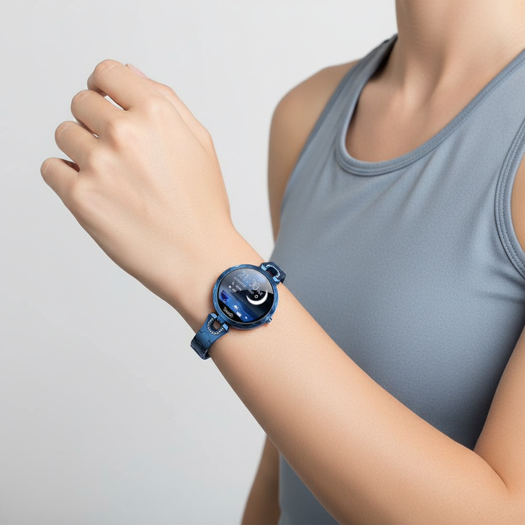Elegante HydroGlow Damen Smartwatch mit stilvollem Design; perfekt für Mode & Technik bewusste Frauen.