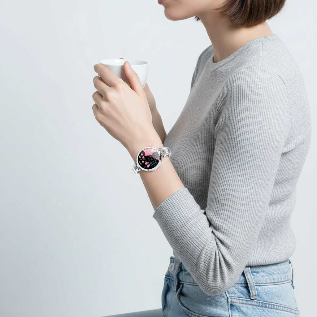 Stilvolle HydroGlow Damen Smartwatch als modisches Accessoire, kombiniert Eleganz mit modernster Technik.