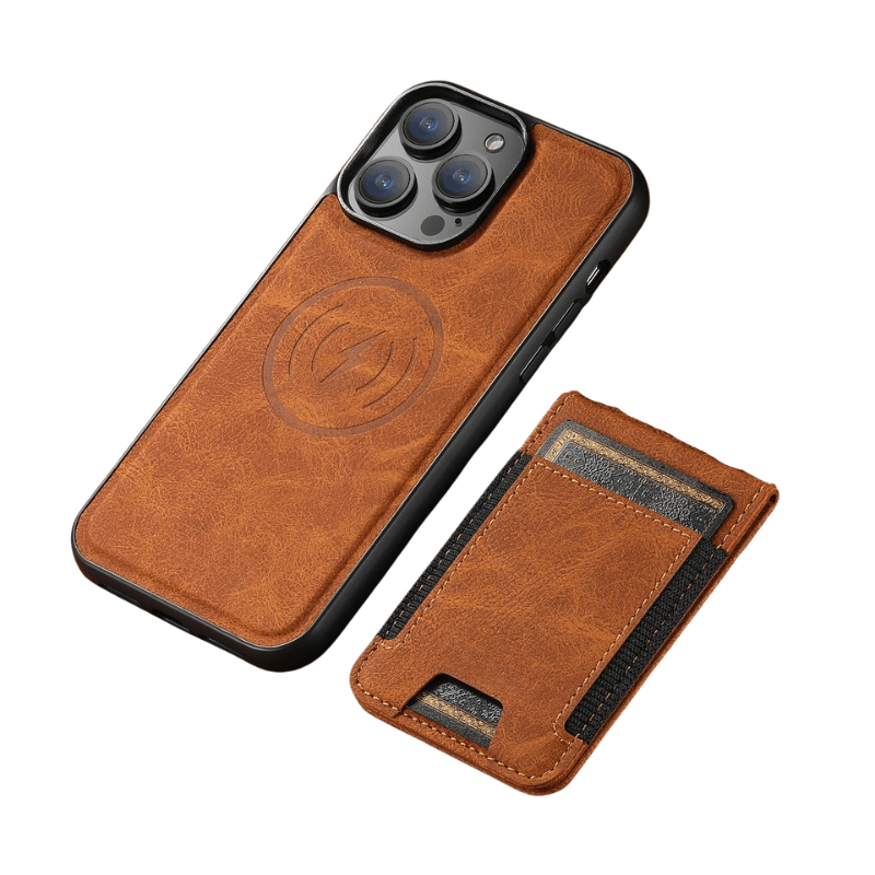 Blaue elegante iPhone Hülle aus Leder mit Magnetständer, sicheren Kartenslots und robustem Displayschutz.