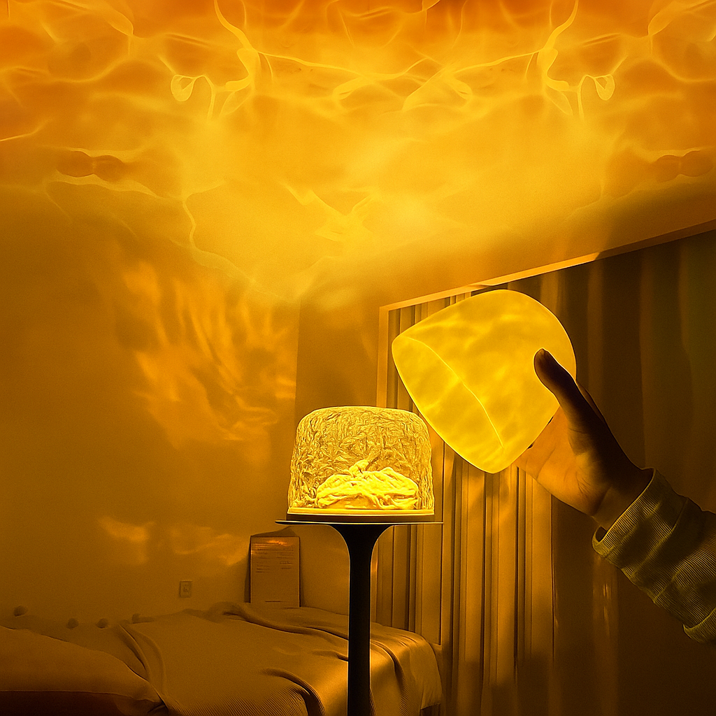 Elegante, kabellose Tischlampe aus Metall mit Touch-Funktion, ideal für stimmungsvolle Beleuchtung im Wohnzimmer.