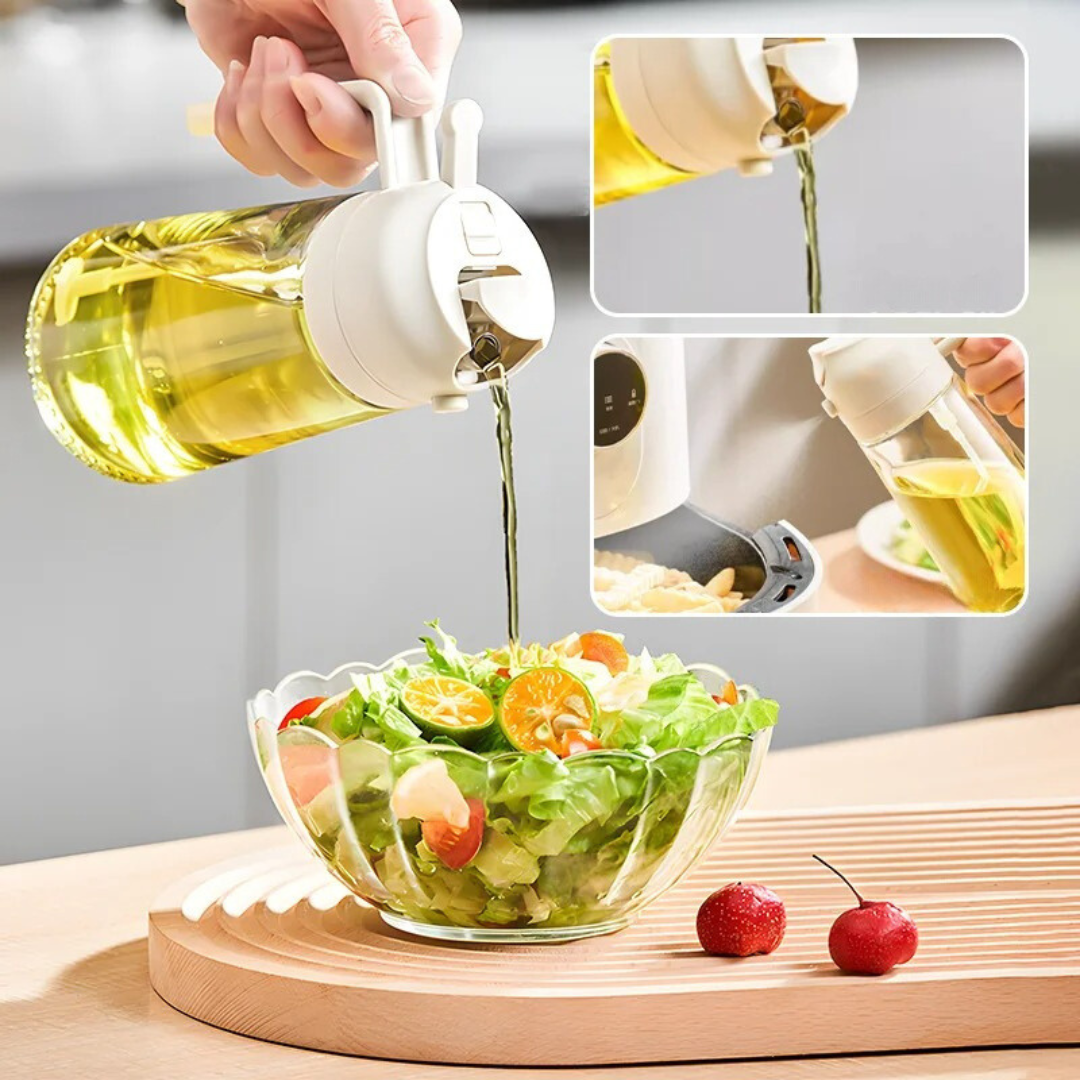 Präzise Öl Sprühflasche als Küchenhelfer zum Braten, Backen und Anrichten von Salaten. Für gesundes Kochen.