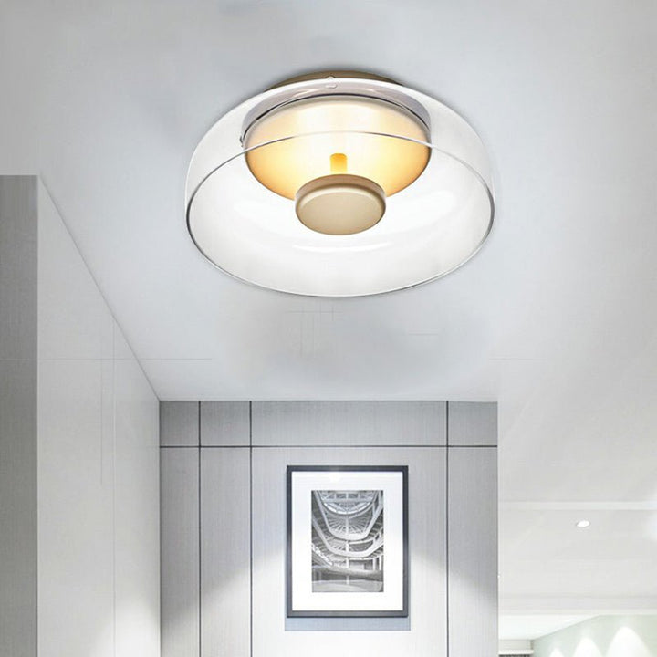 Moderne LED-Deckenleuchte aus Rauchglas oder Bernstein für Flur und Schlafzimmer. Design-Glasleuchte.