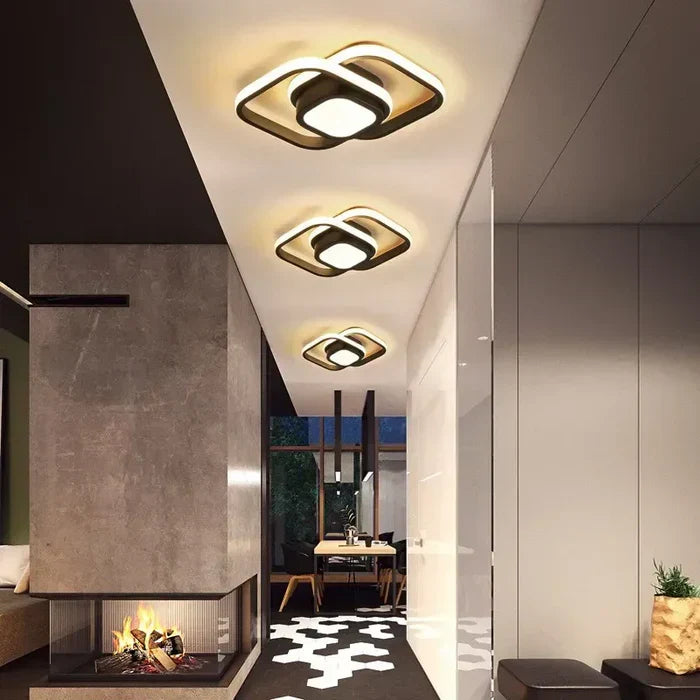 Helle LED-Deckenleuchte in Doppelring-Optik. Minimalistische Designlampe schafft angenehmes Licht im Raum.