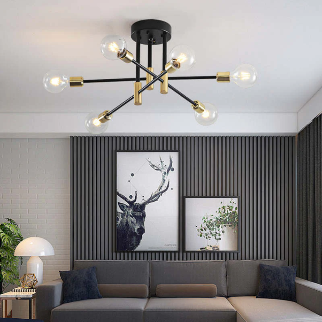 Seitenansicht der modernen LED-Deckenleuchte, luxuriöse Designlampe "Lumiere Royale" für Ihr Zuhause.