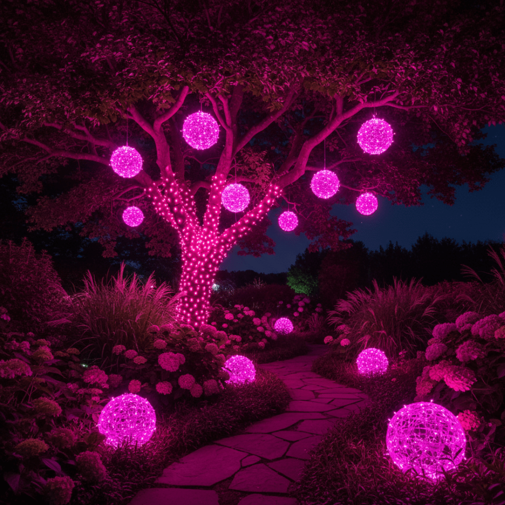 Farbige LED-Dekoleuchte in Kugelform, ideal für ein gemütliches Balkonambiente.