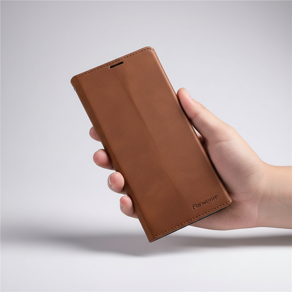 Luxuriöse iPhone Leder Klapphülle (LeatherFoliox) mit Kartenfach und Magnetverschluss; eleganter, funktionaler Schutz.