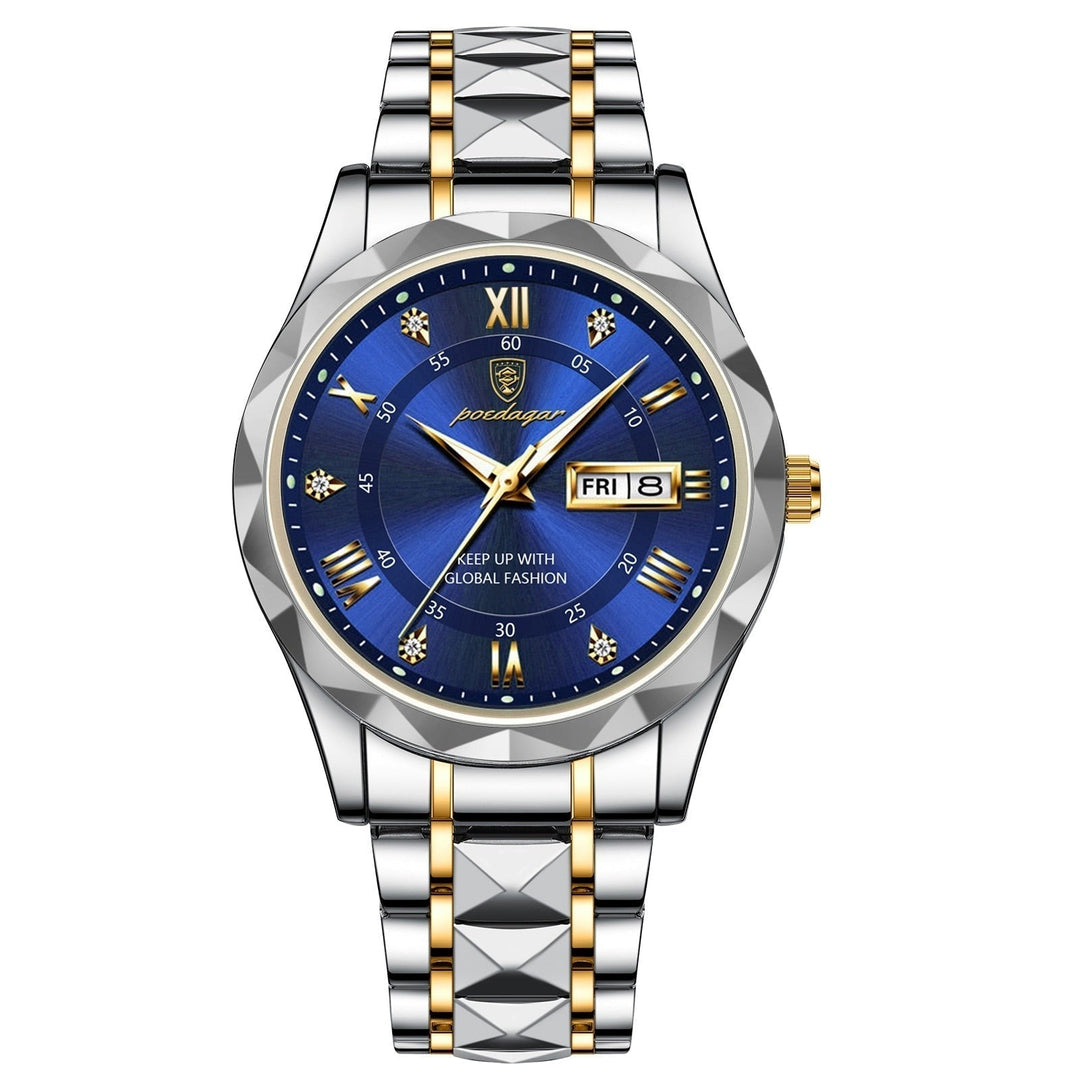 Elegante LumiSteel Herrenarmbanduhr aus Edelstahl mit Leuchtzifferblatt, ein stilvolles Accessoire für moderne Männer.