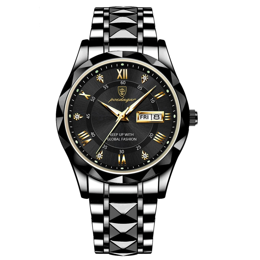 LumiSteel Herrenuhr mit leuchtendem Zifferblatt, wasserdichtes Edelstahlgehäuse, ideal als modisches Accessoire.