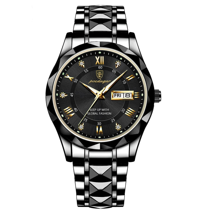 LumiSteel Herrenuhr mit leuchtendem Zifferblatt, wasserdichtes Edelstahlgehäuse, ideal als modisches Accessoire.
