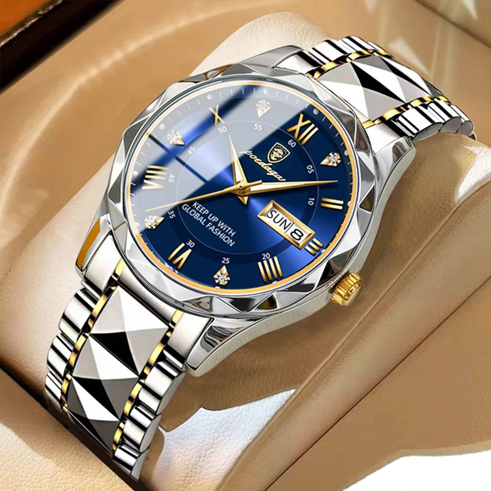 Robuste LumiSteel Herrenuhr aus gebürstetem Edelstahl, präzises Quarzwerk und klassisches Design.