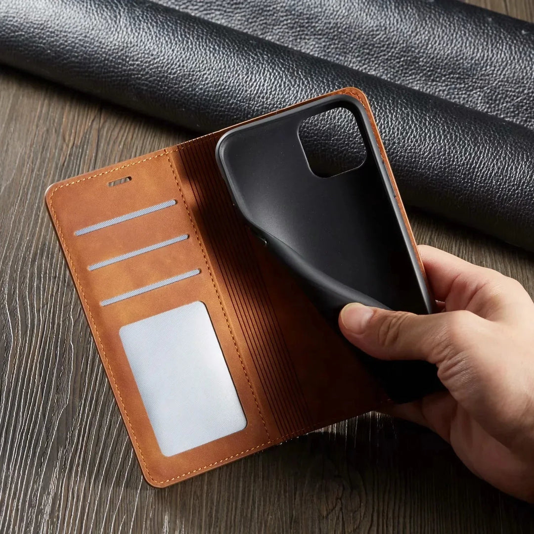 Elegante magnetische Leder iPhone-Hülle. Premium Schutz für Ihr Smartphone, stoßfest & kratzfest.