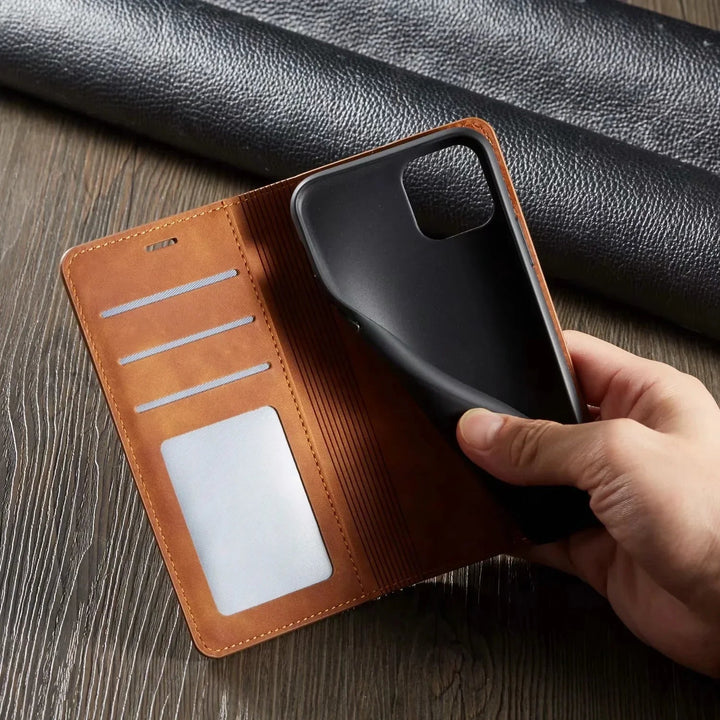 Elegante magnetische Leder iPhone-Hülle. Premium Schutz für Ihr Smartphone, stoßfest & kratzfest.