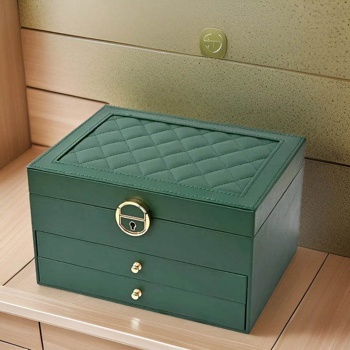 Edle PU-Leder Schmuckbox, mehrschichtig, ideal für die sichere und stilvolle Aufbewahrung Ihrer Kostbarkeiten.