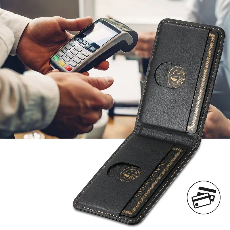 Elegante Premium Leder Handyhülle für iPhone mit praktischem Kartenfach und integrierter Ständerfunktion.