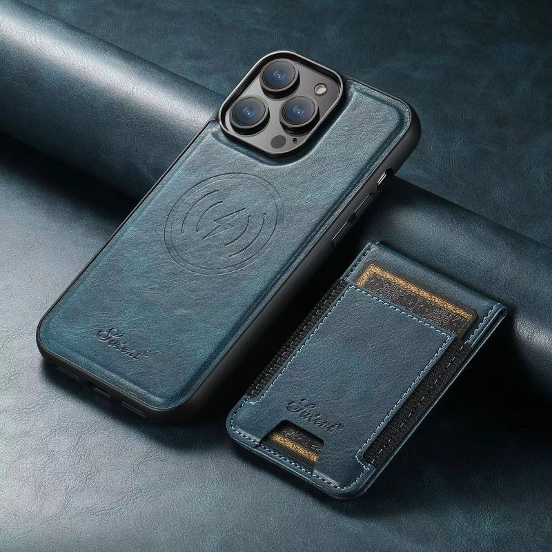 Schlanker Telefonschutz: Premium Lederhülle für iPhone, MagSafe, sicheres Kartenfach & Ständerfunktion.